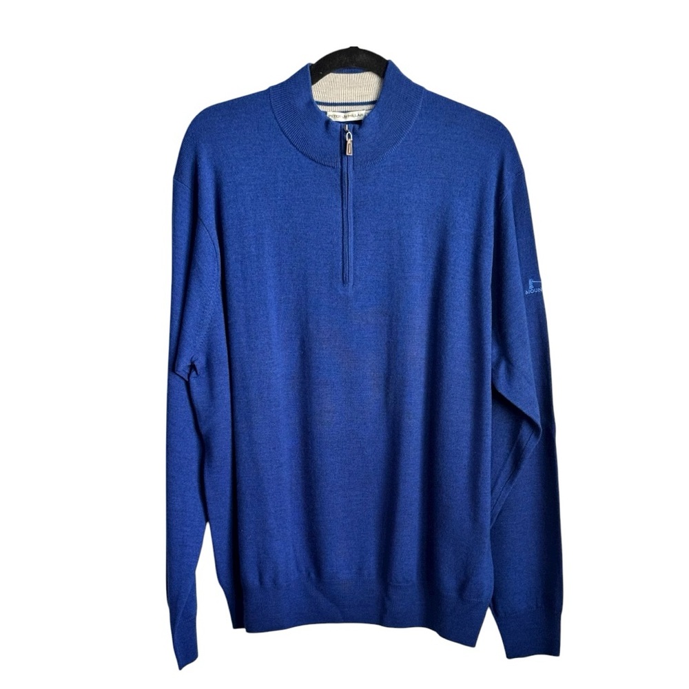 Peter Millar Quarter Zip Extra fine 💯 Italian Merino Wool  Blue Sweater Size XL